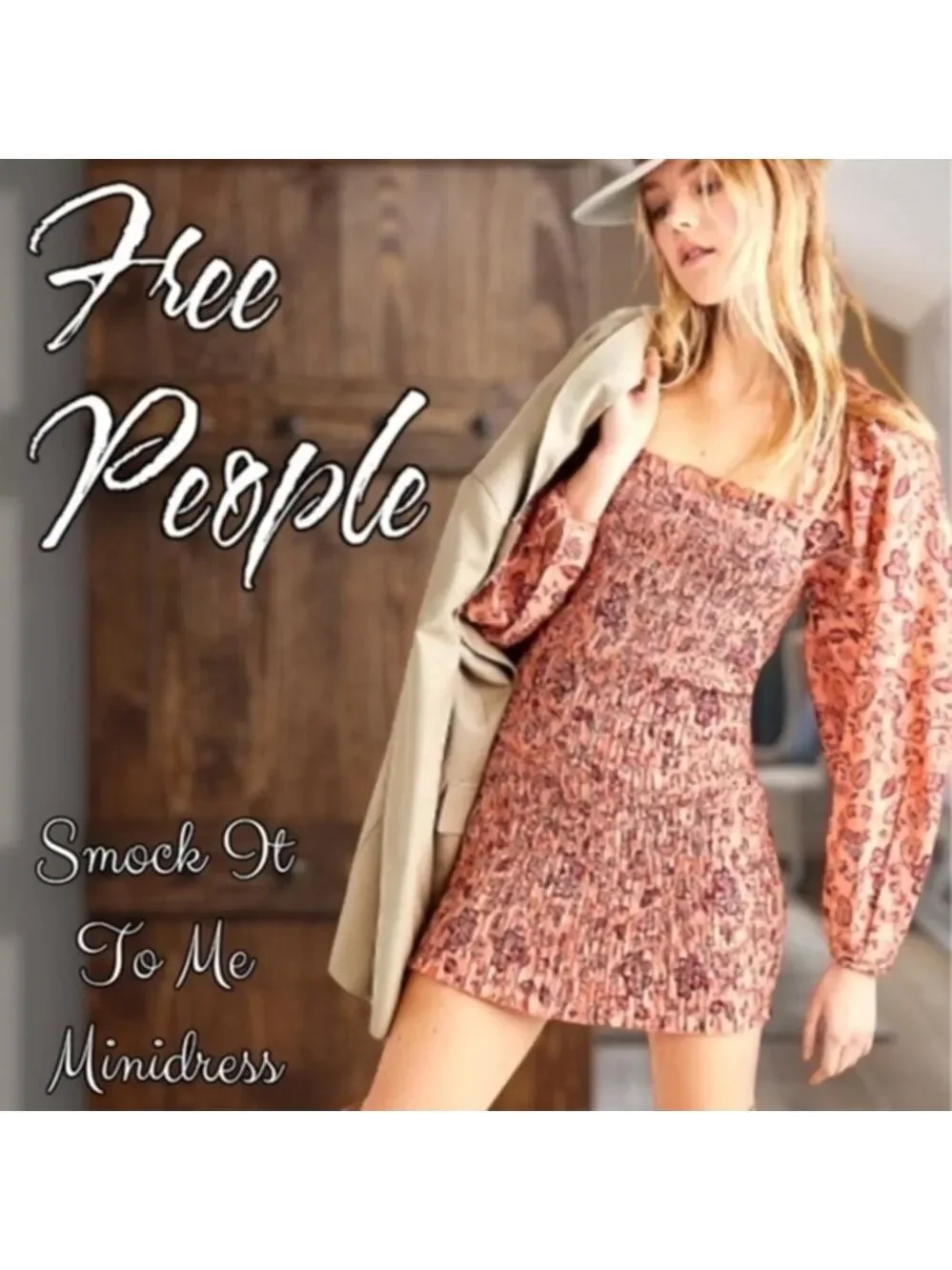 FREE PEOPLE Smock it to Me Puff-Sleeve On/Off Shoulder Smocked MiniDress/Lg NWT